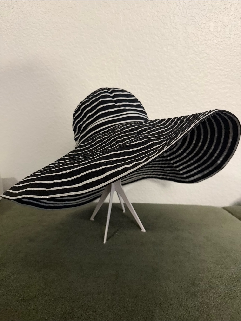 Sun ‘N’ Sand UPF 50+ Black & White Striped Wide Brim 7 inch brim Sun Hat